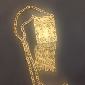Lucien Piccard Vintage Gold Tassel Statement Necklace Ornate Lion Fringe Designe
